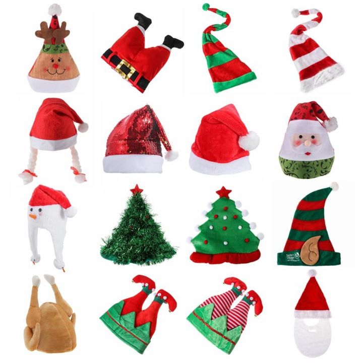 ANQII Novelty Holiday Elf Santa Plush Funny Christmas Hat Party Costume  Props Christmas Tree Hat Xmas Decoration 