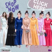 SS18355 แม็กซี่เดรสยาว ปกเชิ้ต แต่งระบาย 4 ชั้น  Long maxi dress. Shirt collar. Decorated with 4 layers of ruffles.