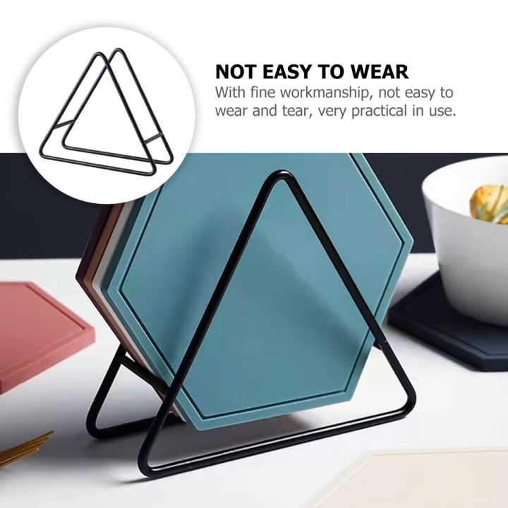 coaster-holder-stand-rack-display-plate-iron-dish-metal-storage-coasters-holders-triangle-kitchen-drink-round-black-support