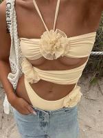 ฤดูร้อน Halter Hollow Out บอดี้สูทผู้หญิงเซ็กซี่ Rose ดอกไม้แขนกุด Skinny Romper หญิง2023 Backless Party Club Beach Outfits