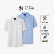 Áo sơ mi nam tay ngắn CATSA, chất liệu vải Oxford form Slimfit , bền màu