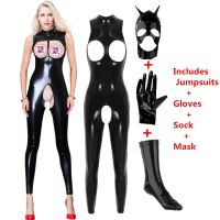 Large Size Catsuit Faux Leather Jumpsuits wetlook Bodysuit Bodycon Crotch Clubwear