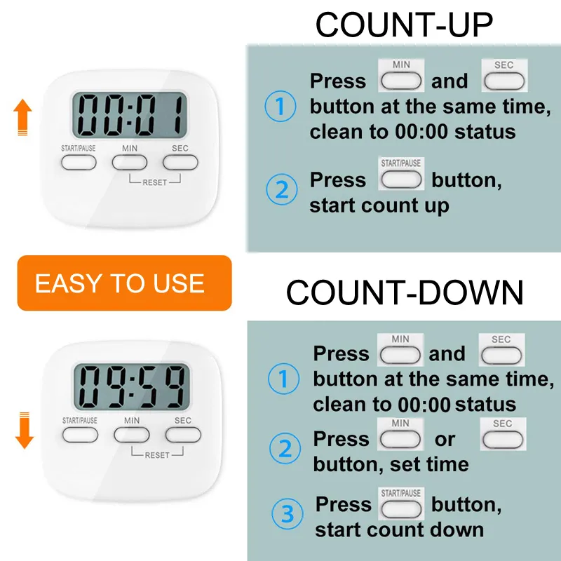 Digital kitchen timer big digits loud alarm magnetic stopwatch clock egg  timer for cooking baking sports games b03e
