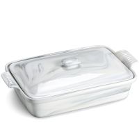 MALACASA Bake Series Rectangular Marble Grey Bakeware with Lid-35cm 3200Ml Baking Mold-Heavy-Duty Pastry Mold Souffle Mould