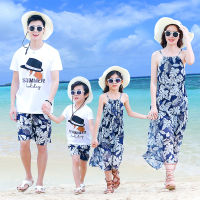 ครอบครัวจับคู่เสื้อผ้าพ่อแม่ลูกสาวลูกชายแม่และฉัน Vacational ชุดชายหาดสีฟ้าเสื้อยืดคู่ดูสวมชุดเครื่องแต่งกาย