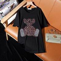 White Black Loose Plus Size Short-Sleeve T-Shirt For Casual Korean Style Cartoon Pattern Hot Diamond Tops T062 XS-4XL-5XL-6XL