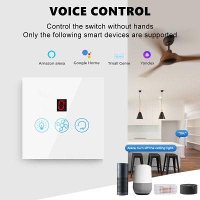 EU Tuya Smart WiFi Touch Switch Fan Light Ceiling Lamp Speed Control Wall Glass Panel Electrical App Work With Alexa Google Home