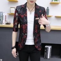 Men Jacket Blazer Casual Printed Young Professional Outfit Evening Clothing