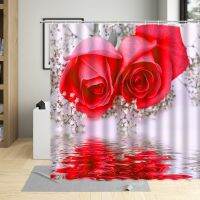 3D Plant Flowers Shower Curtain Colorful Rose Flower Gypsophila Water Surface Image Bathroom Waterproof Cloth Home Suit With Hoo