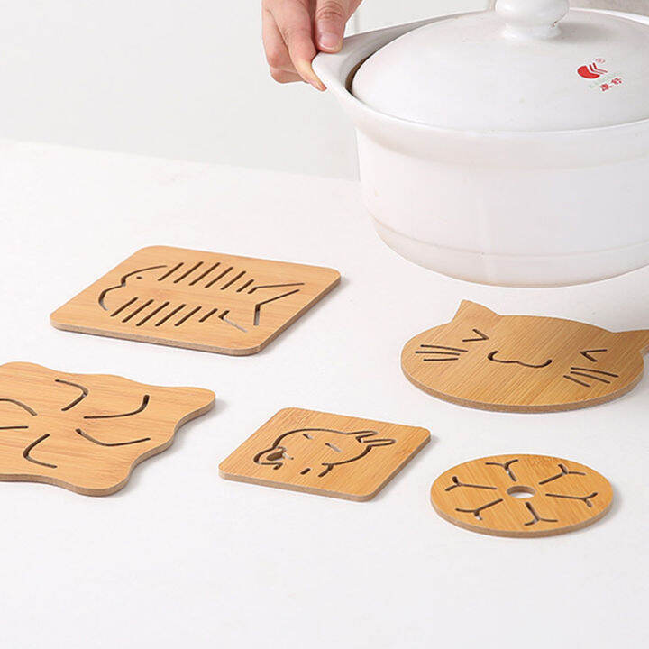 [L&L] Cute Wooden Coaster Fiber Board Hot Pot Place Mat AntiSlip Cup