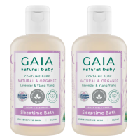 GAIA สบู่เหลวอาบน้ำก่อนนอน ไกอา เนเชอรัล เบบี้ สลีปไทม์ บาธ สำหรับทารกและเด็ก สูตรน้ำมันลาเวนเดอร์ และกระดังงาออร์แกนิค 2 ขวด ขวดละ 250 มิลลิลิตร