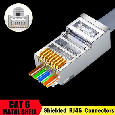 【 Hot 】ป้องกัน RJ45 Cat6แมว6A ผ่าน Connecto ทอง8P8C RJ45 Connectors Modular Plug Crimp End สาย Ethernet