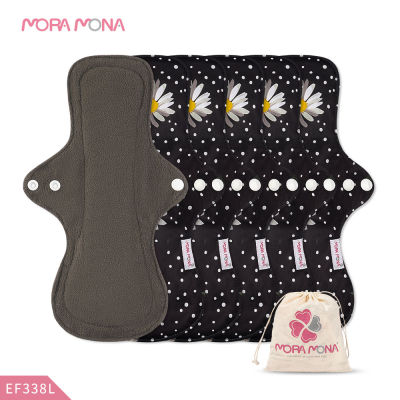 Mora Mona Menstrual Pads Breathable Women Feminine Panty Liner Sanitary Napkin Pad Reusable Washable Cloth Bamboo Charcoal 5 Pcs