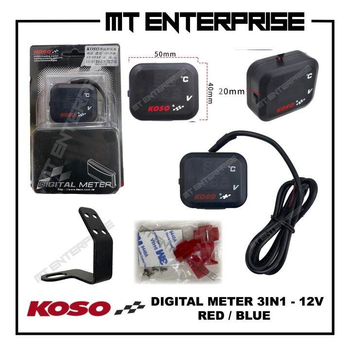 KOSO Digital Meter 3IN1 12V - RED / BLUE | Lazada