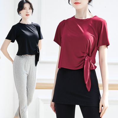 ○ Modern Classical Jazz National Latin Teacher Tops Adult Female Strapping Short Body T-Shirt Dance Practice Clothing
