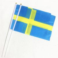 Sweden flag 10PCS 14*21cm Sweden Hand Flag 100% polyester National Hand Flag with plastic pole