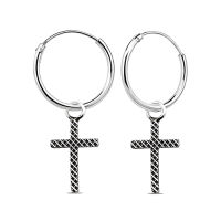 Silver thai   925 sterling silver hoops with cross charms เครื่องประดับเงินแท้ ห่วงเงินแท้ 925 ห้อยด้วยไม้กางเขง , ต่างหูห่วงเงิน 92.5%