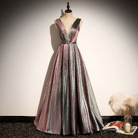 【HOT】✽ Sparkly V-Neck Prom Dresses Puff Sleeves Evening Tulle Formal