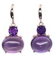 ต่างหูพลอยแท้ อเมทิสต์ (Amethyst) 12 x 14 mm. เงินแท้ 925 ชุบนาค (rose gold)