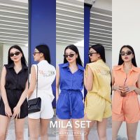 Mute. bkk - Mila set เสื้อเชิ้ตแขนกุดเสริมบ่าฟองน้ำอย่างดี กางเกงขาสั้นเว้าขา ชุดเซตไปทะเล ชุดเซตไปคาเฟ่