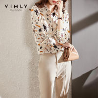 VIMLY Long Sleeve Shirt Womens New Autumn 2021 Vintage Fashion Printed Casual Light Drape Shirts Female Loose Blouse F8701