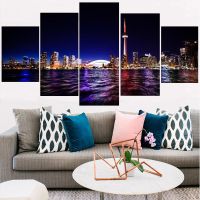 Lizhanmin 5ชิ้น Wall Art ภาพวาดผ้าใบ Tower Skyline City Landscape โปสเตอร์เหมาะสำหรับตกแต่งห้องนอนรูปภาพและกรอบโมดูลาร์