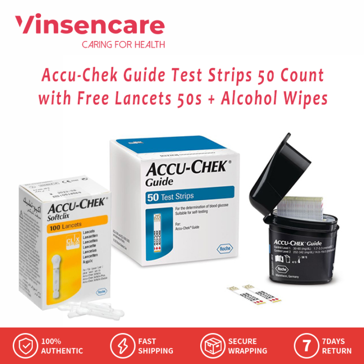 Vinsencare AccuChek Guide Test Strips 50 Count with Free Lancets 50s
