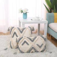 White Grey Boho Decorative Throw Pillow Covers Set of 1,Super Soft Tufted Velvet Pillowcase with Tassel Classic Wave Line Pattern Fall Floor Pillow for Sofa Couch 18x18 Inch,Grey Line