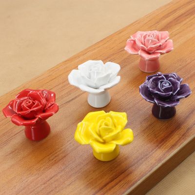 ♧✽▨ Single Hole Rose Shaped Ceramics Handles for Furniture Modern Simple Color Cabinet Knobs and Handles Home Accessories