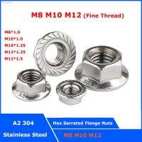 ◘₪ M8 M10 M12 Fine Thread Hexagon Flange Nuts 304 Stainless Steel Pinking Slip Locking Nut Serrated Spinlock Pitch 1/1.25/1.5