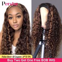 Perstar Ombre Headband Wigs Human Hair Water Curly Headband Human Hair Wigs for Women Brazilian Highlight Wigs Honey Blonde Wig