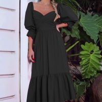 Fashion Strapless Solid Slim Party Dress Women Sexy Off Shoulder Long Dresses Ladies Autumn Lantern Sleeve Backless Dress