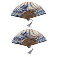 2X Japanese Handheld Folding Fan, with Traditional Japanese Ukiyo-E Art Prints