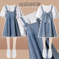 CUI YI SHOP denim suspender suit summer 2023 new style foreign childrens medium and large dress