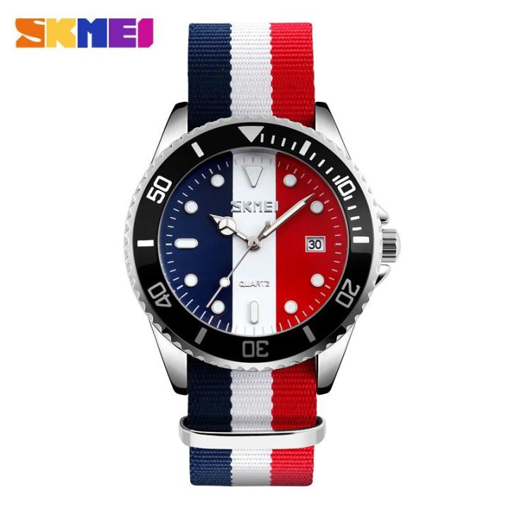 skmei-นาฬิกากันน้ำสำหรับผู้หญิงลำลองนาฬิกาแฟชั่นผู้ชายสายไนลอนหลากสี-นาฬิกาข้อมือควอทซ์9133