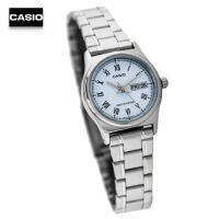 Velashop นาฬิกาข้อมือผู้หญิงคาสิโอ CASIO STANDARD สายสแตนเลส หน้าปัดสีฟ้าอ่อน รุ่น LTP-V006D-2BUDF, LTP-V006D-2B, LTP-V006D