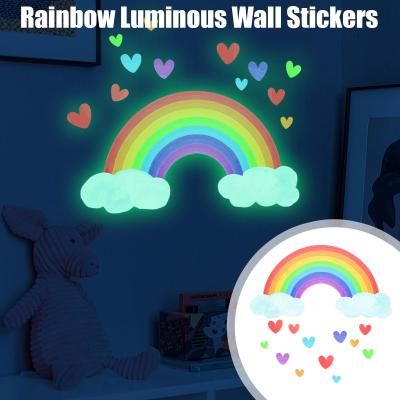 Cartoon Rainbow Luminous Wall Stickers Glow In The Rooms For Baby Cloud Decal Home Kid Decor Dark Fluorescent Nursery Wall Heart E2T6
