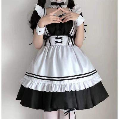 1set/lot Sexy Maid Cosplay Costume Women Headwear Apron Fake Collar Bowknot Black Dress Halloween Party clothing