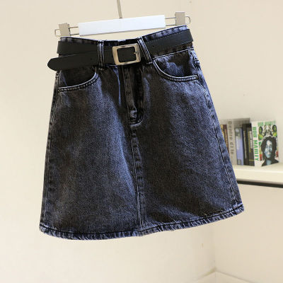 Aigo 2022 New Spring Summer Women Blue Denim Skirt Casual Female High Waist A-line Mini Jeans Black Skirts with Belt