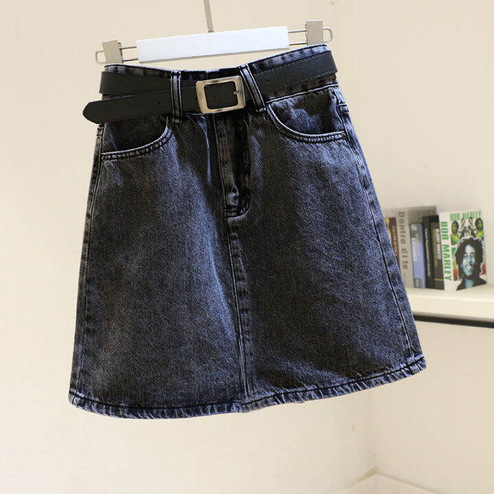 aigo-2022-new-spring-summer-women-blue-denim-skirt-casual-female-high-waist-a-line-mini-jeans-black-skirts-with-belt