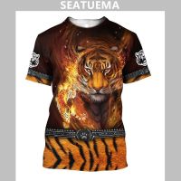 SEATUEMA ใหม่เสือสิงโตพิมพ์ 3D แขนสั้นส่วนบุคคลแนวโน้มแฟชั่นสลิมผู้ชายเสื้อยืดบาง