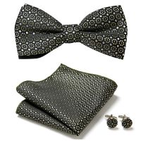 Fashion Paisley Floral Check Bow Tie Handkerchief Set Men Butterfly Wedding Carvat With Cufflinks Groom Tuxedo Bowties