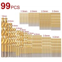 High Speed Steel Titanium Plated Straight Shank Twist Drill 99pc Set Drill Bit Woodworking Hole Opener Set