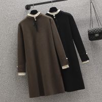 【YF】 Elegant Women Long Sleeve Knit A Line Dress O Neck Thick Warm Woman Sweater Dresses Pleated Autumn Winter Party Holiday