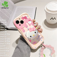 เคสสำหรับ Infinix Hot 30 Hot 30i Hot 30 Hot Play Hot 20 Hot 20i Hot 20 Hot 20 Hot 12 Play Hot 10 Lite Hot 10 Play Hot 11 Play Hot 9 Pro ขายดี9 Play 8ขายดีเคสโทรศัพท์ซิลิโคนนิ่มพร้อมสายรัดข้อมือรูปการ์ตูนน่ารัก Hello Kitty 3D