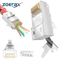 ZoeRax 30PCS RJ45 Cat8 Cat7 Cat6A Pass Through connectors 8P8C 50UM Gold Plated Shielded FTP/STP RJ45 Network Modular Plug