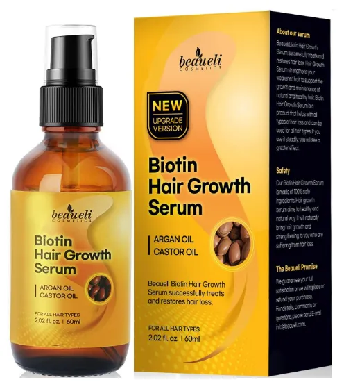Biotin Hair Growth Serum with Castor Oil, Argan Oil - Hair Loss Prevention  Treatment with fine thinning