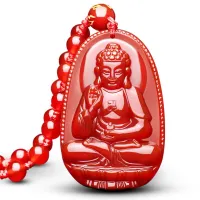 Buddha Guardian Gods Pendant Necklace Women Men Red Onyx Carved Buddha Lucky Amulet Pendant Necklace Jewelry