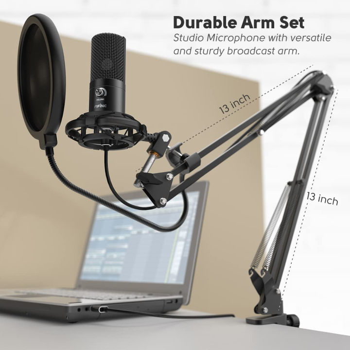 fifine-studio-condenser-usb-microphone-computer-pc-microphone-kit-with-adjustable-scissor-arm-stand-shock-mount-for-instruments-voice-overs-recording-podcasting-youtube-karaoke-gaming-streaming-t669-b