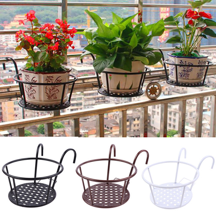 outdoor-hanging-basket-plant-iron-racks-fence-balcony-round-flower-pot-decor